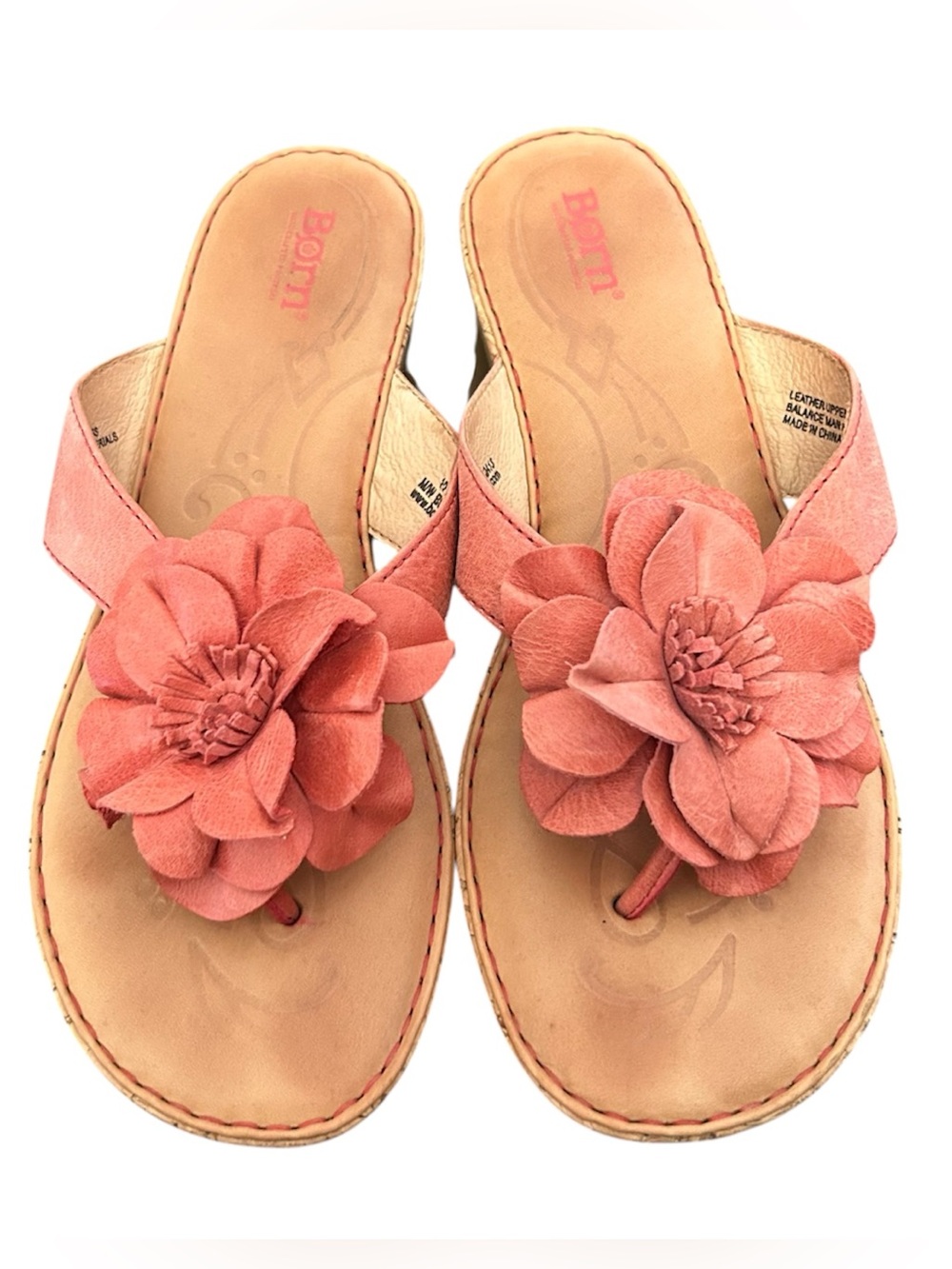 Børn Ivory Floral Leather Thong Sandals Pink Coral Rust Women's Size 10 / 42.